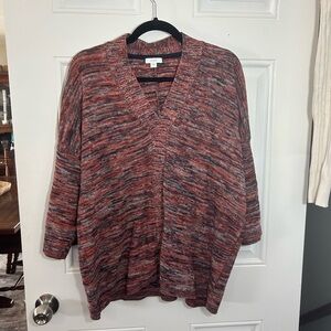 Cozy oversized pure Jill V-Neck Sweater in Orange, gray and white